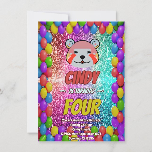 Bear Cartoon invitation d'anniversaire pour enfant (Devant)