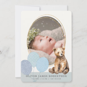 Bear Cub Balloons Garçon Faire-part de naissance