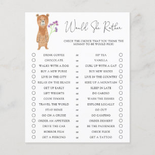 Bear cub / Elle préfère Baby shower Jeu