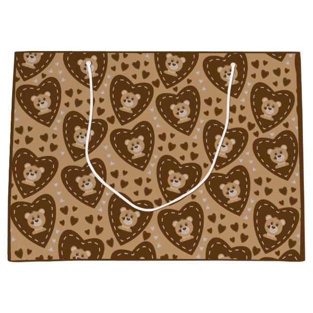 Bear Cub Visage et Brown Motif de coeur Sac cadeau (Devant)