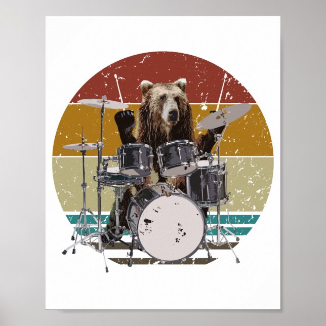 Bear Drummer Jouer des tambours Poster (Devant)