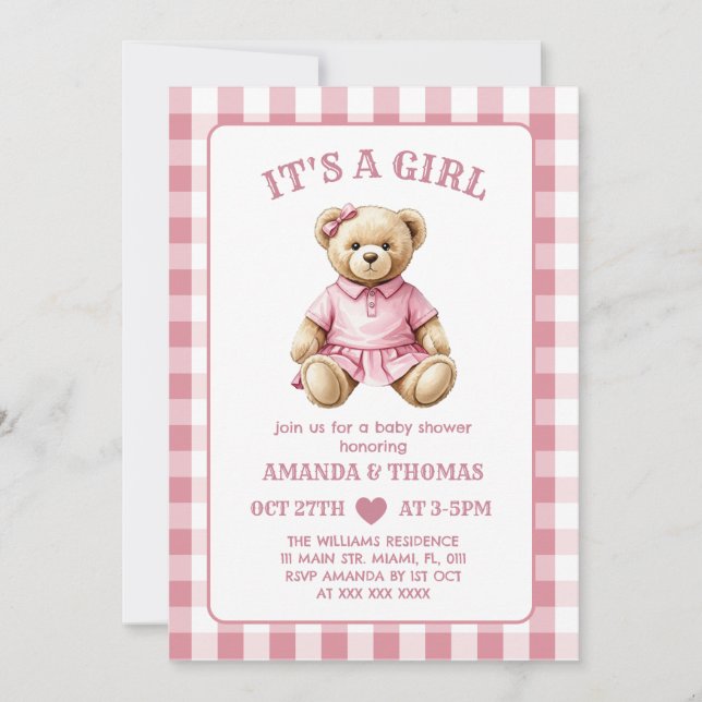 Bear Golf Girl Baby shower Invitation (Devant)