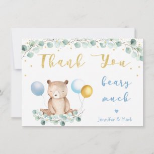 Bear Greenery Gold Blue Baby shower Merci