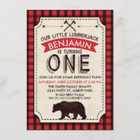 Bear Lumberjack 1er Anniversaire Invitation