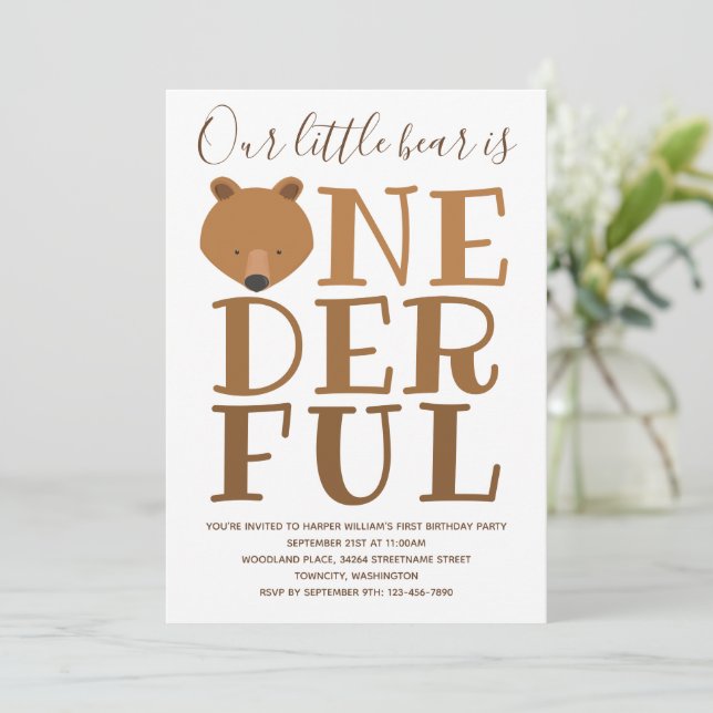 Bear Merveilleux Un 1er Anniversaire Invitation (Debout devant)