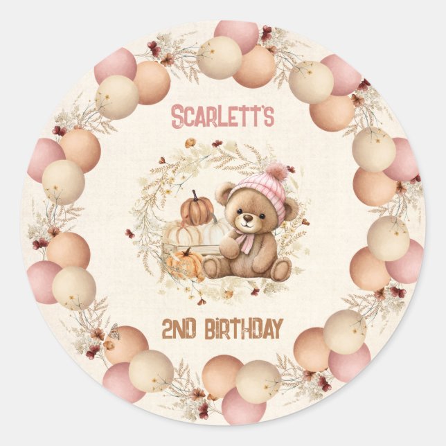 Bear mignonne automne Anniversaire Girl Stickers (Devant)