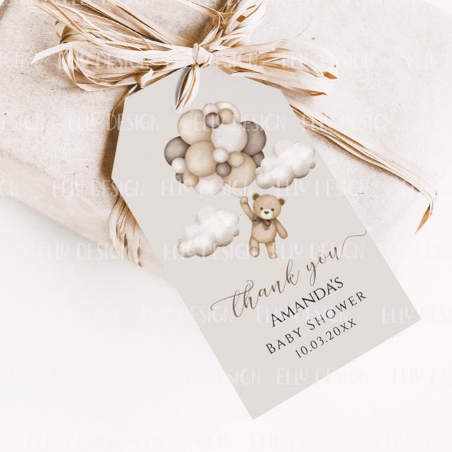 Bear mignonne avec ballons Merci étiquettes cadeau (Créateur téléchargé)