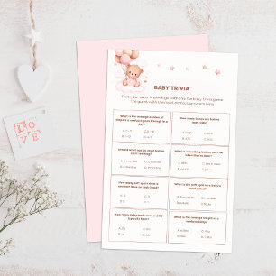 Bear mignonne et ballons roses Baby shower Trivia 