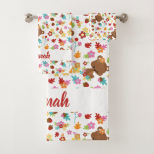 Bear mignonne et feuille Baby Girl Nom personnalis