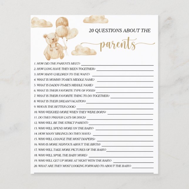 Bear on balls 20 Questions sur le jeu Parents (Devant)