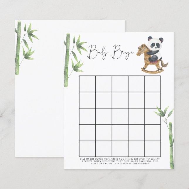 Bear Panda Baby shower jeu de bingo (Devant / Derrière)