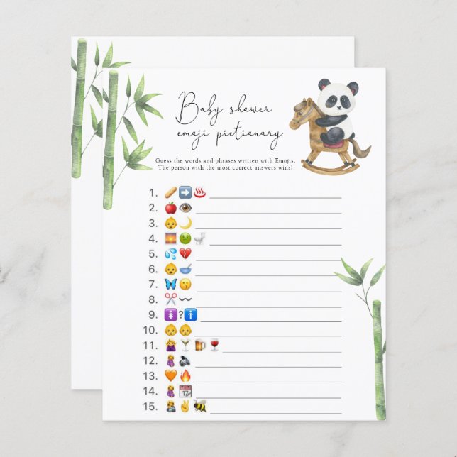 Bear Panda Emoji jeu d'images baby shower (Devant / Derrière)