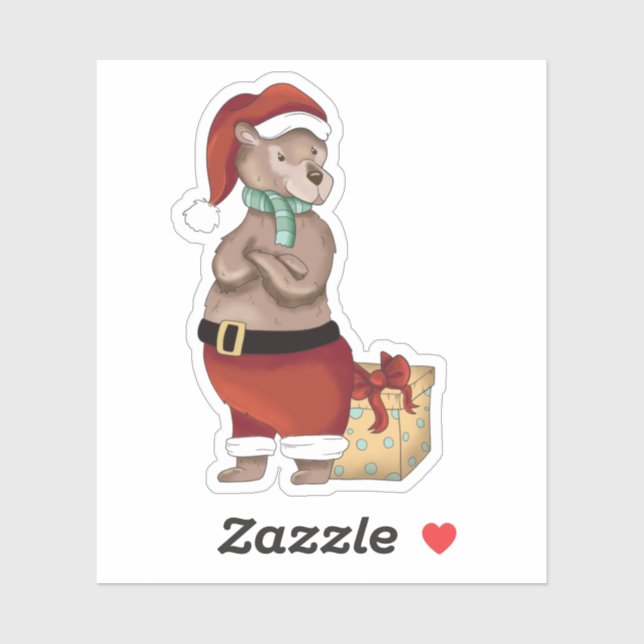 Bear Père Noël mignonne avec Sticker cadeau (Feuille)