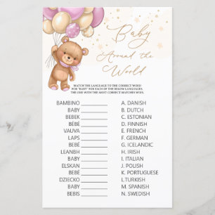 Bear Pink Balloons Baby Around World Jeu