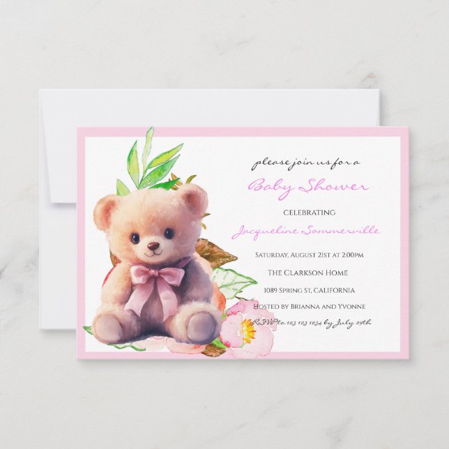 Bear Pink Bow Baby shower C'est une fille (Devant)