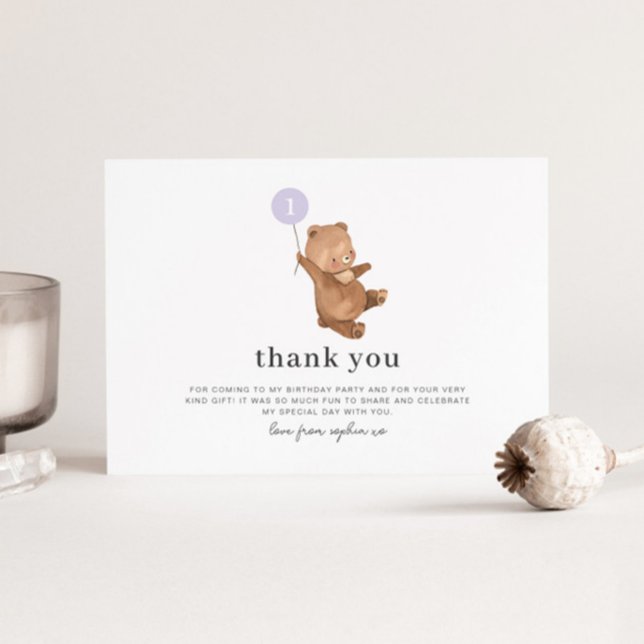 Bear Purple Balloon Carte de remerciements (Créateur téléchargé)