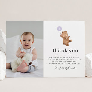 Bear Purple Balloon photo Carte de remerciements