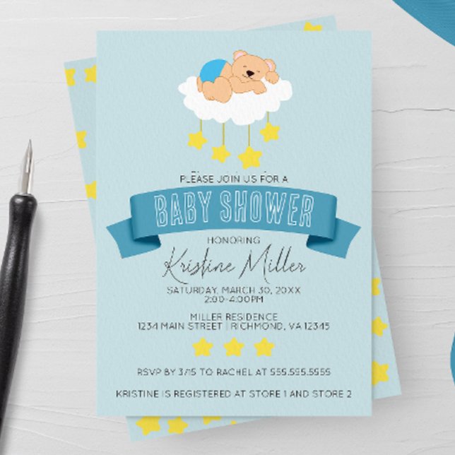 Bear Sleeping on Nuds Baby shower Invitation (Créateur téléchargé)