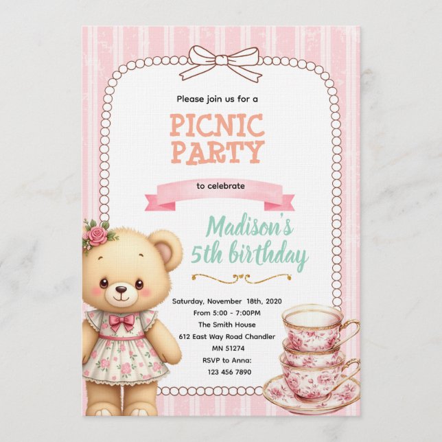 Bear tea party invitation (Devant)