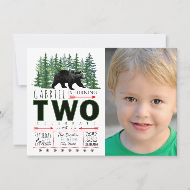 Bear Trees Boy Invitation de fête d'anniversaire 2 (Devant)