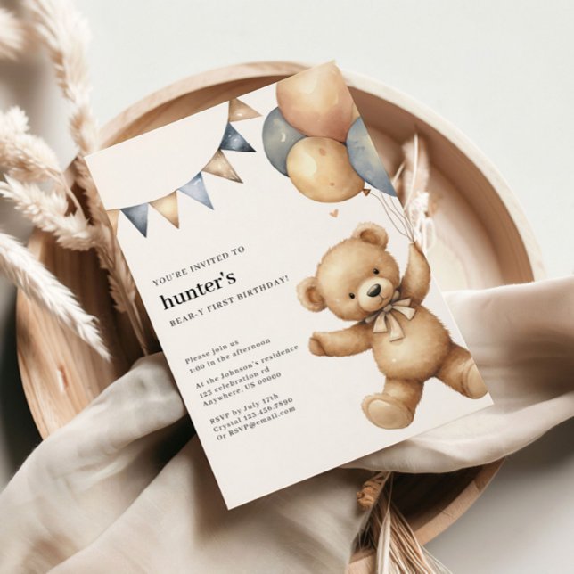 Bear-Y Cute Boy’s 1st Birthday Invitation (Créateur téléchargé)