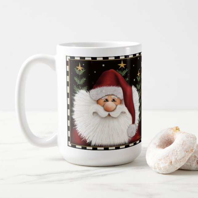 Beard mignonne Père Noël Noël Fêtes Café Mug (Avec donut)
