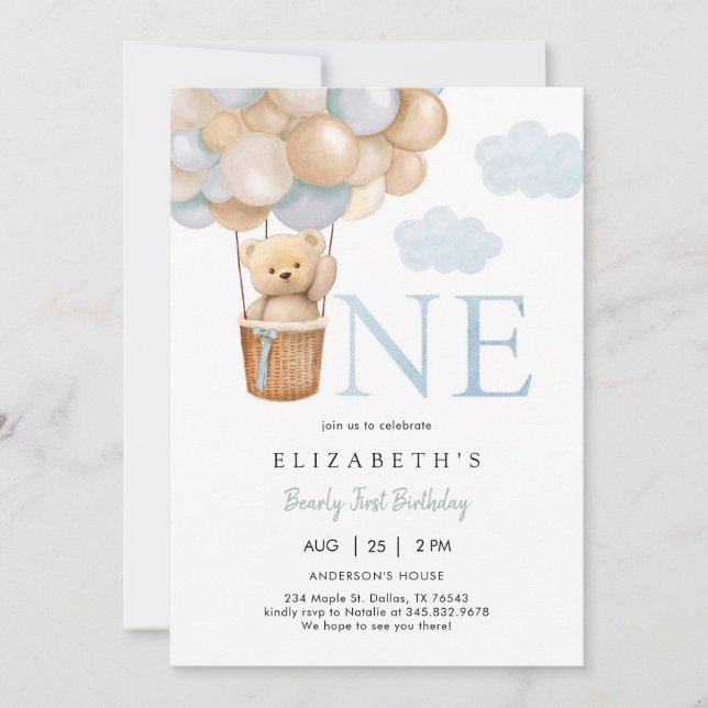 Bearly First Teddy Bear 1st Birthday Invitation (Devant)