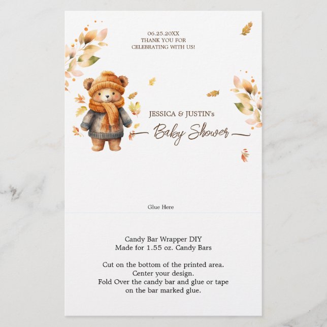 Bearly Wait Automne Baby shower Candy Bar Wrapper (Devant)