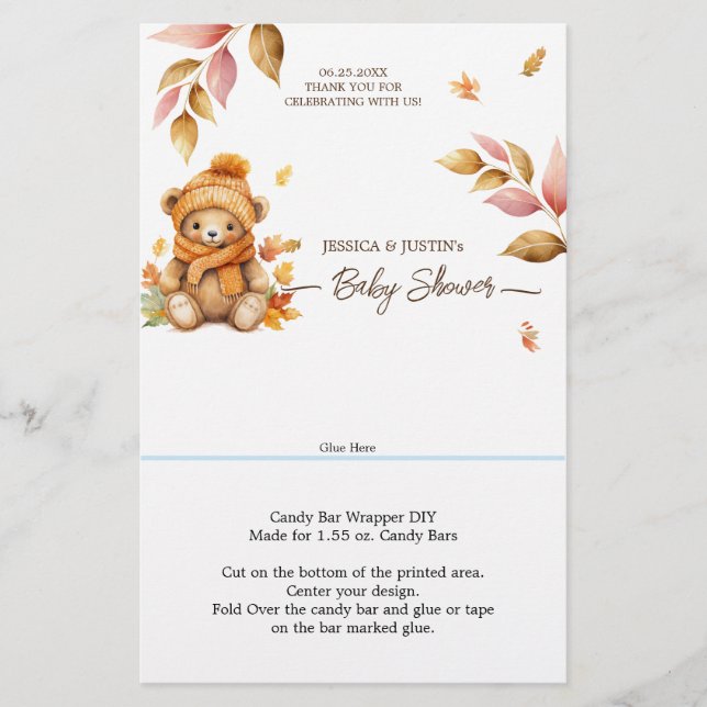 Bearly Wait Automne Baby shower Candy Bar Wrapper (Devant)