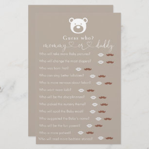 Bearly Wait Baby shower "Devinez Qui" Jeu