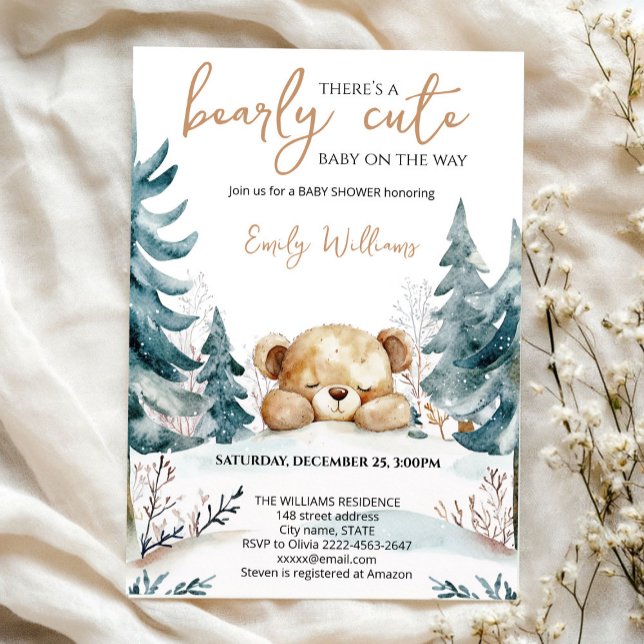 Bearly Wait Baby Shower Invitation | Woodland Bear (Créateur téléchargé)