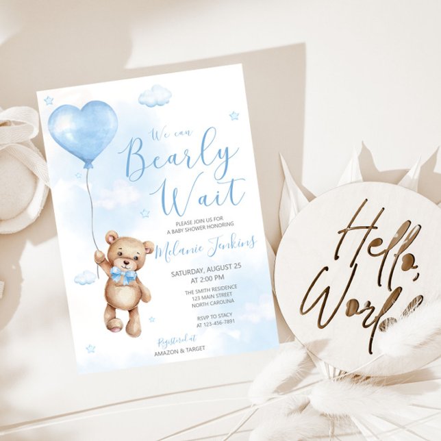 Bearly Wait Boy Baby shower Invitation (Créateur téléchargé)
