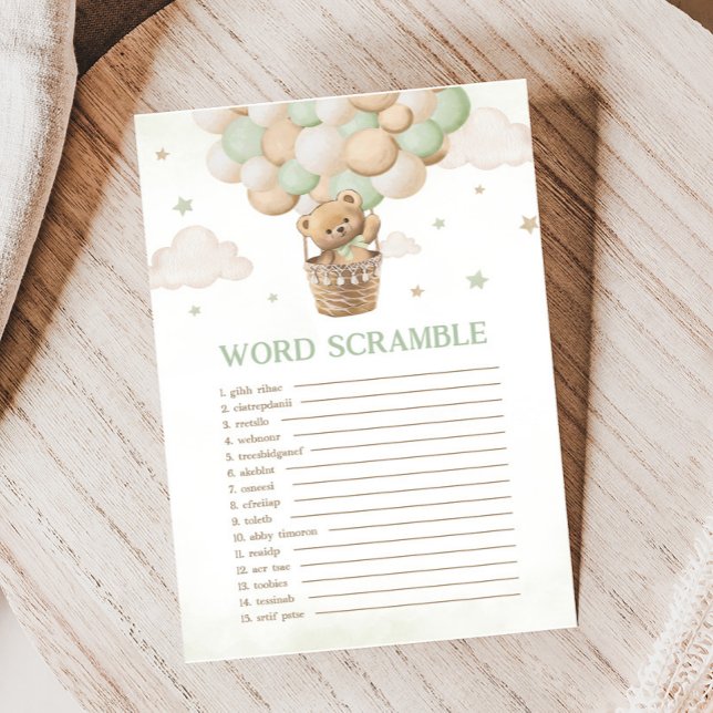 Bearly Wait Green Baby shower Word Scramble Jeu (Bearly Wait Bear Baby Shower Game )