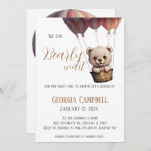 Bearly wait hot air bulle fille douche invitation