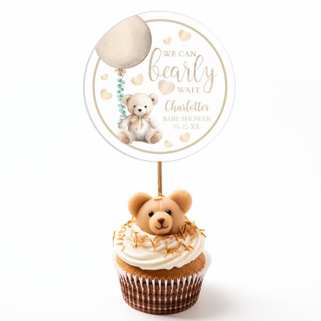 Bearly Wait Neutral Teddy Bear Sticker Baby shower (Baby Shower Favor Stickers)