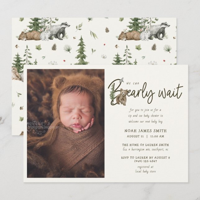 Bearly Wait Sip & Voir Baby shower Invitation (Devant / Derrière)