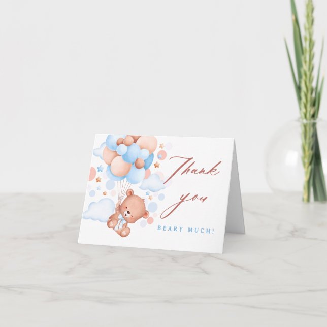 Bearly Wait Teddy Ours Bleu Baby shower Merci (Devant)