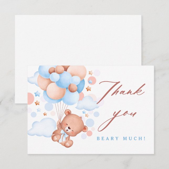 Bearly Wait Teddy Ours Bleu Baby shower Merci (Devant / Derrière)