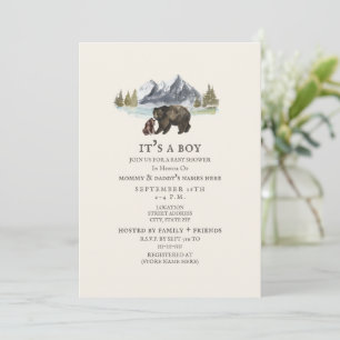Bears Mountain Watercolor Baby shower Invitation