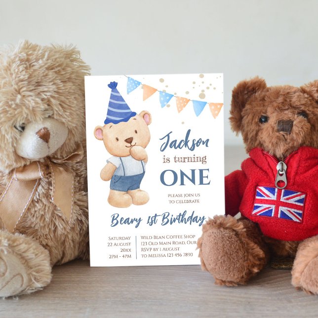 Beary 1er anniversaire en peluche ours invitation (Créateur téléchargé)