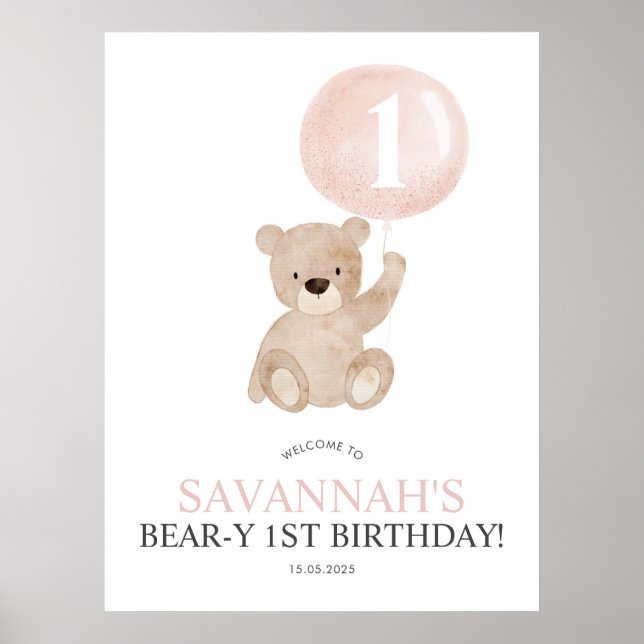 Béary 1er anniversaire Pink Bear Affiche de bienve (Devant)