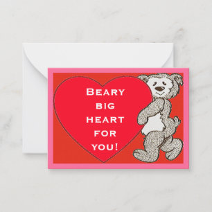 Beary Big Heart Ours Rouge Valentines Cartes pour 