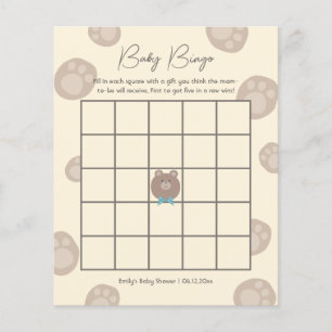 Beary Cute Brown Teddy Bear Baby shower Bingo Jeu