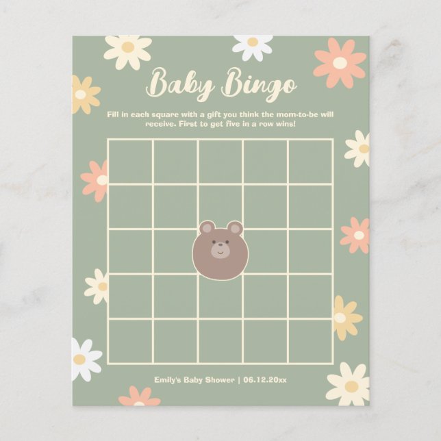 Beary Cute Teddy Bear Boy Baby shower Bingo Jeu (Devant)