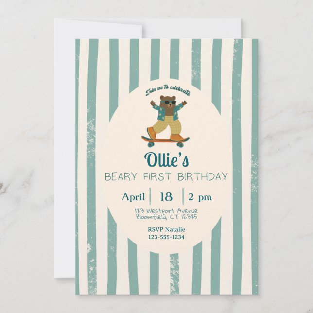 Beary First Birthday Party Invitation (Devant)