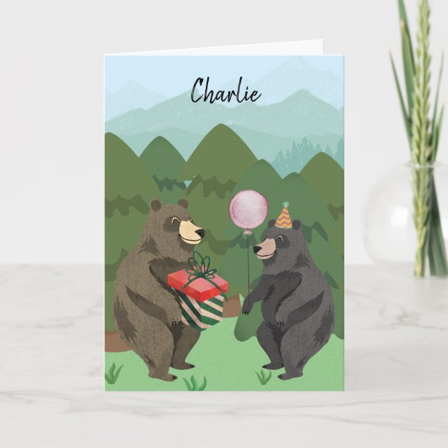 Beary Happy Birthday Nom personnalisé Carte d'anni (Devant)