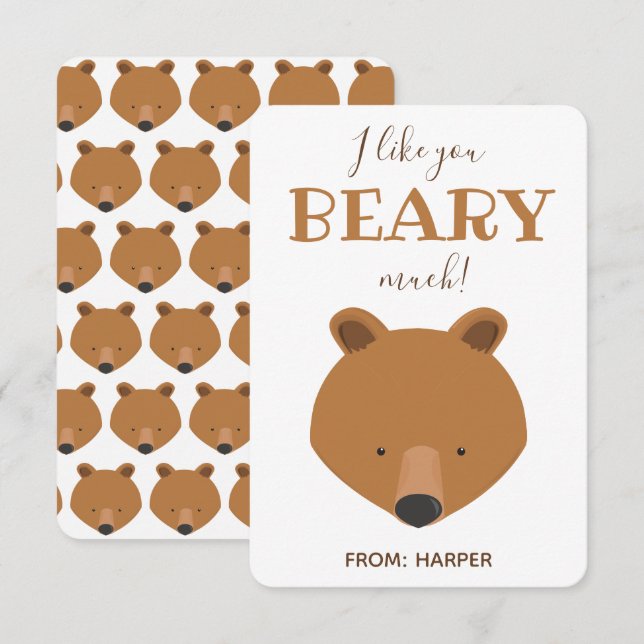 Beary Many Bear Classroom Valentine Card (Devant / Derrière)