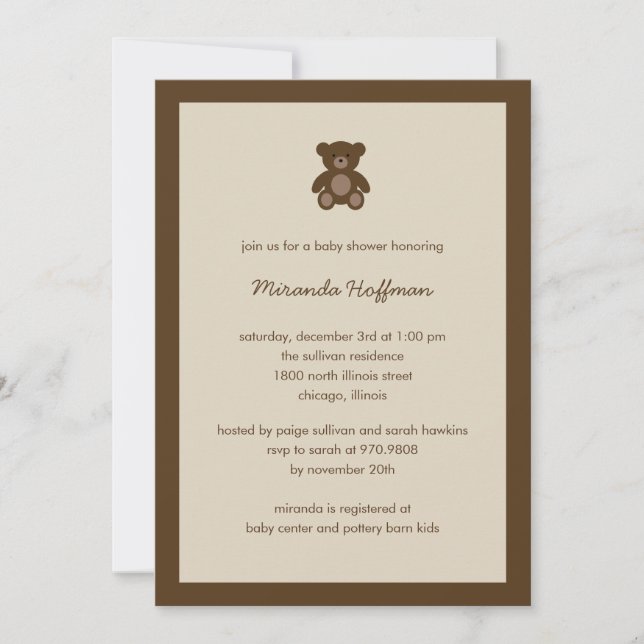 Béary Sweet Baby shower Invitation Genre neutre (Devant)