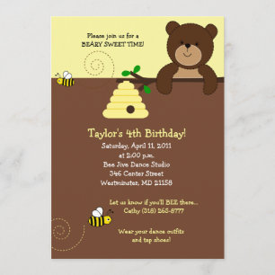 Beary Sweet Bear & Bee 5x7 Invitation d'anniversai