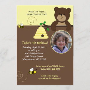 Beary Sweet Bear & Bee 5x7 Invitation d'anniversai